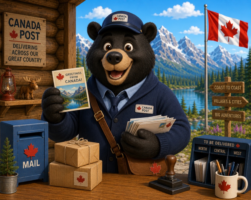 A beaver mail-carrier delivering a neatly tied stack of forms — the finished, ready-to-mail application package